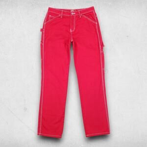 Dickies Carpenter Cargo Pants Women Jr 3 Red w/White Stitch Streetwear Utility